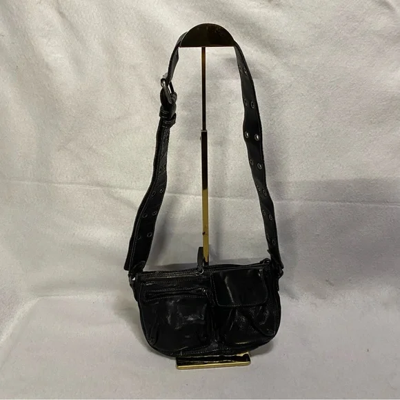 Free People Wade Leather Sling Black Crossbody Festival Bag - Picture 1 of 12